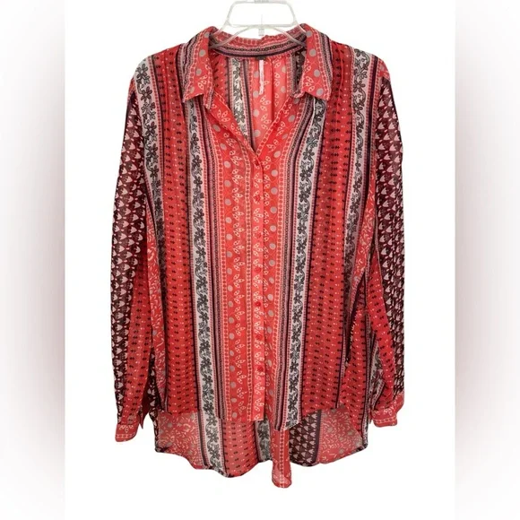 Free Peoplle Moonlight Mile Hot Coral Cinch Back Top Size M - Picture 3 of 10